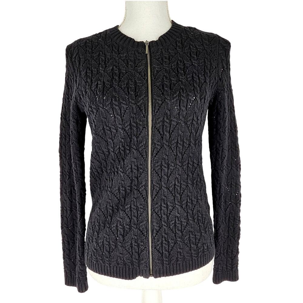 TALBOTS PETITES WOMEN'S KNIT BLACK ZIP UP SWEATER - SIZE SMALL PETITE